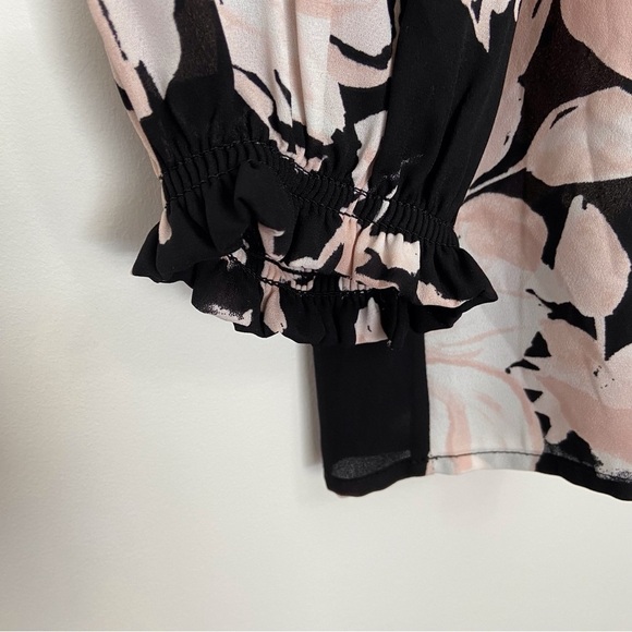 KARL Lagerfeld floral crepe blouse black pink ecru white pearls embellishments - Picture 8 of 16